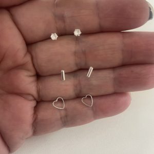 Trio Coração Palito Ponto de Luz Semijoia Prata