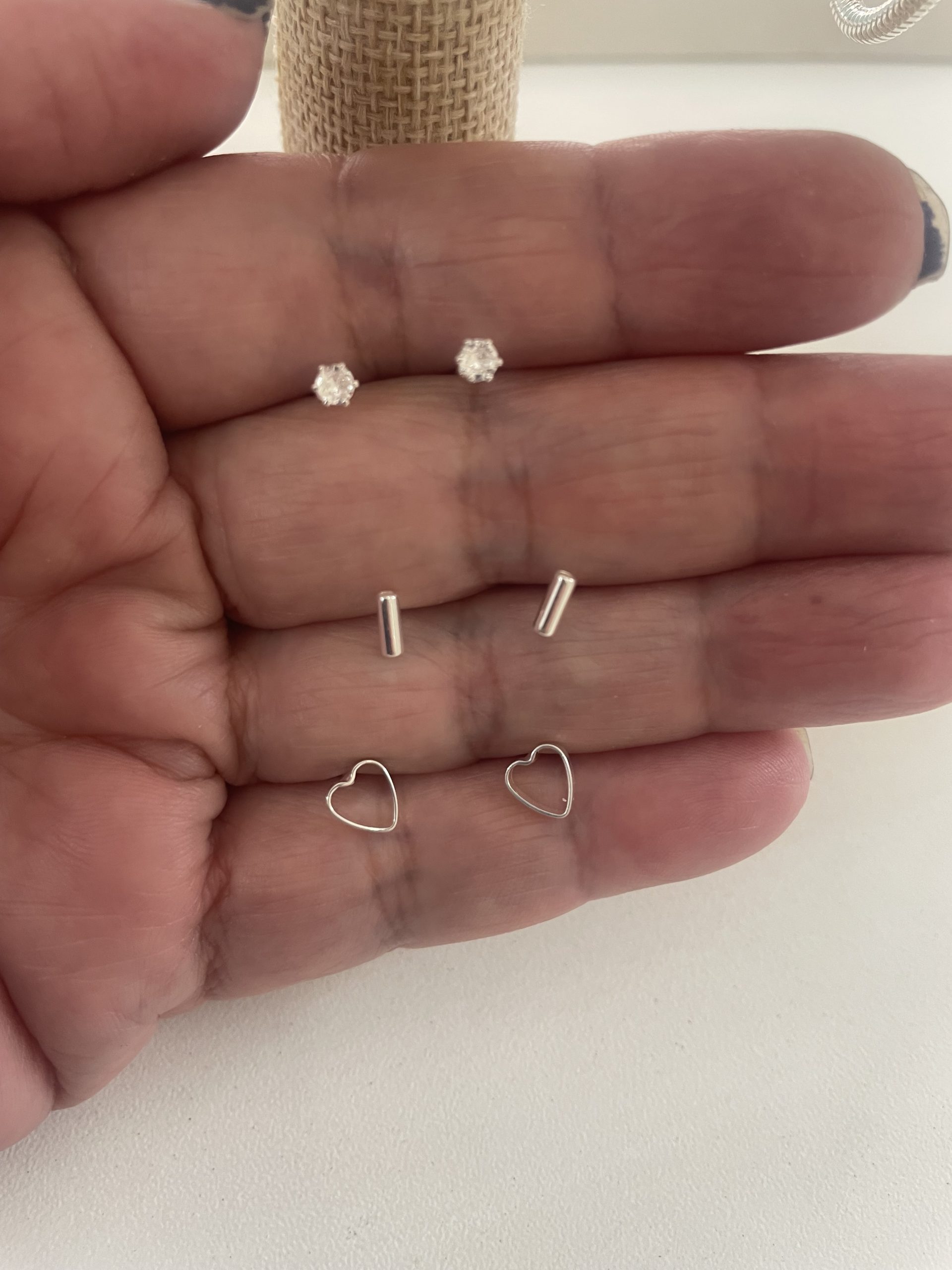 Trio Coração Palito Ponto de Luz Semijoia Prata